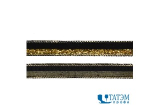 Лента бархатная 10 мм, арт. TBY.LB10GLD.07 нейлон, черный-золото, уп. 30 м