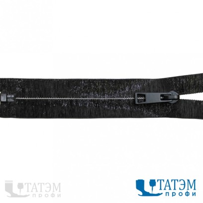 Молния декоративная Т-7 80 см черный, водонепрониц. зв. серебро