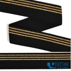 Резинка декоративная мягкая 40 мм, арт. RDS0440, черный/золото, уп. 25 м