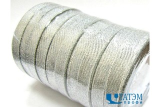 Лента декор.металлизированная (люрекс), 12 мм серебро, уп. 250 ярд: 10 рул по 25 ярд
