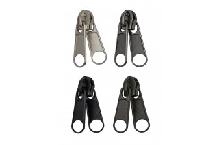 Бегунок для спирали Т-8 галантерейный, 2 пуллера, никель, черн. никель, черный, уп. 100 шт