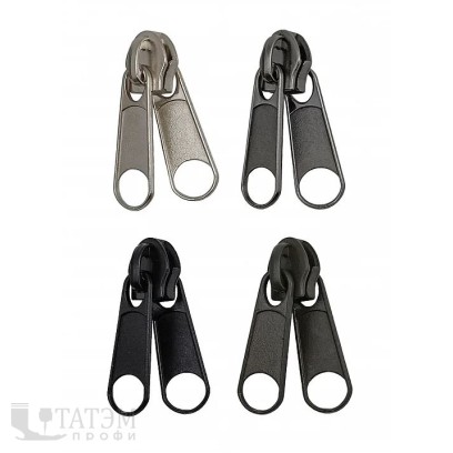 Бегунок для спирали Т-8 галантерейный, 2 пуллера, никель, черн. никель, черный, уп. 100 шт