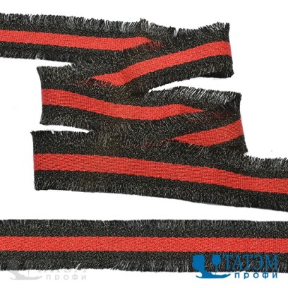 Тесьма с бахромой тканая 30 мм, арт. TBYF05, красный/черный уп. 13,71 м