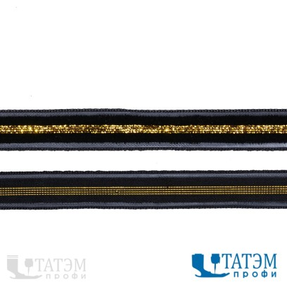 Лента бархатная 10 мм, арт. TBY.LB10GLD.06 нейлон, черный-золото, уп. 30 м