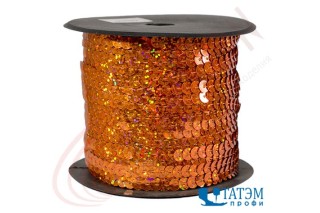 Тесьма с пайетками диам. 6 мм, В 33 оранжевый, уп. 100 ярд