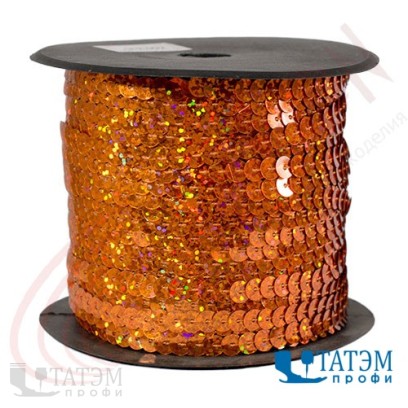 Тесьма с пайетками диам. 6 мм, В 33 оранжевый, уп. 100 ярд
