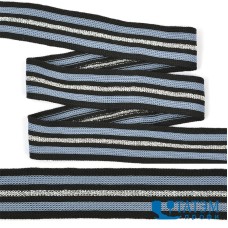 Тесьма трикотажная Лампас 25 мм, арт. KTS4125, черный/голубой/серебро, уп. 10 м