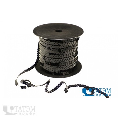 Тесьма с пайетками диам. 6 мм, В 20 черный, уп. 100 ярд