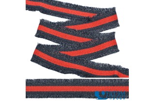 Тесьма с бахромой тканая 30 мм, арт. TBYF06, красный/т.синий уп. 13,71 м