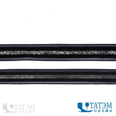 Лента бархатная 10 мм, арт. TBY.LB10SLV.02 нейлон, черный-серебро, уп. 30 м