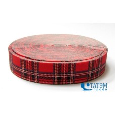 Лента эластичная декоративная (резинка) 28 мм шотландка красная, уп 10 м