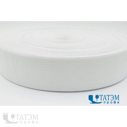 Резинка 40 мм вязаная, рулон 50 м, белая