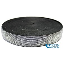 Резинка декоративная 28 мм, черный/серебро, уп 25 м