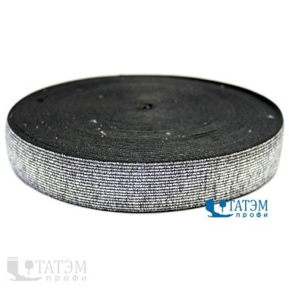 Резинка декоративная 28 мм, черный/серебро, уп 25 м