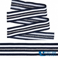Тесьма трикотажная Лампас 25 мм, арт. KTS3025, синий/белый/серебро, уп. 64 м