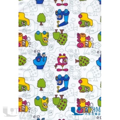 Ткань Тиси 120 г/м2, Белые Машинки (арт. №2698) шир. 1,50 м