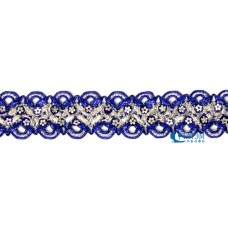 Тесьма отделочная 37 мм, арт.13-3546, серебро/василек, уп. 15 ярд