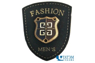 Лейбл пришивной с метал. вставками 40 х 35 мм FASHION MEN~S черный, арт.141, уп. 10 шт