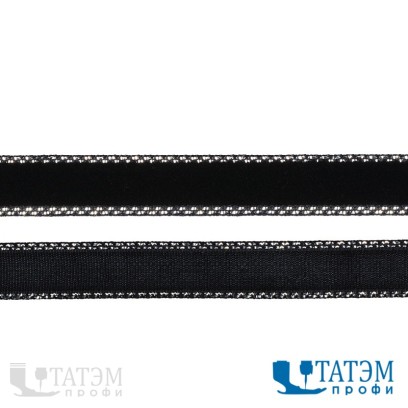 Лента бархатная 10 мм, арт. TBY.LB10SLV.01 нейлон, черный-серебро, уп. 30 м