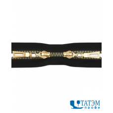 Молния трактор Т-8, 2 бегунка, 75 см декоративная, черная, звено серебро/золото