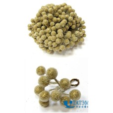 Ягоды декор. 1,2 см на проволоке 2-х сторон. в изморози золотистый, уп. 200 шт