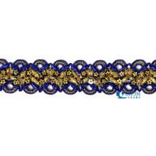 Тесьма отделочная 37 мм, арт.13-3546, золото/василек, уп. 15 ярд