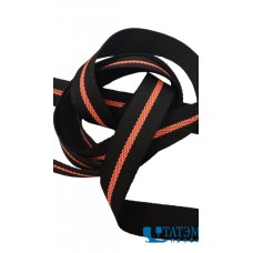 Лента ременная (стропа) 50 мм черная, с флюоресцент. оранж полосой, 100% полиэфир