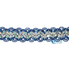 Тесьма отделочная 37 мм, арт.13-3546, серебро/бирюза, уп. 15 ярд