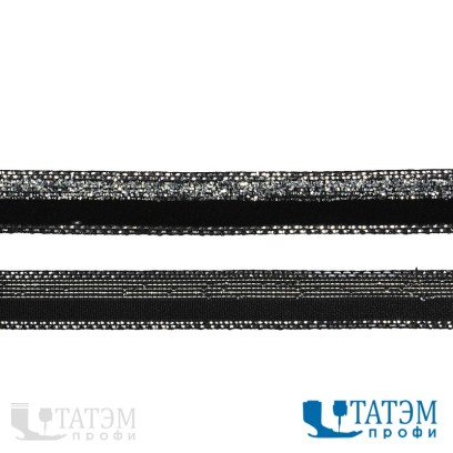 Лента бархатная 10 мм, арт. TBY.LB10SLV.04 нейлон, черный-серебро, уп. 30 м