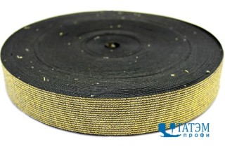 Резинка декоративная 28 мм, черный/золото, уп 25 м