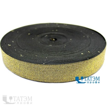 Резинка декоративная 28 мм, черный/золото, уп 25 м