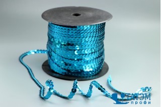 Тесьма с пайетками диам. 6 мм, В 19 голубой, уп. 100 ярд