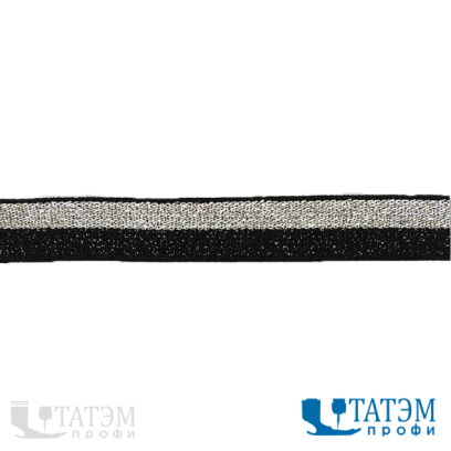 Лента эластичная 11 мм, серебро/черный, 10 м
