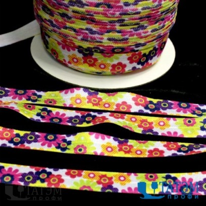 Бейка эластичная декоративная 15 мм, цветочная поляна, уп. 100 м