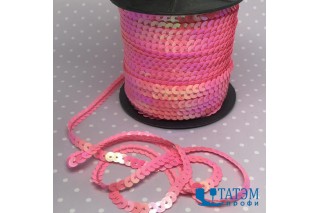 Тесьма с пайетками диам. 6 мм, В12 розовый, уп. 100 ярд.