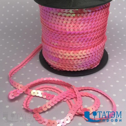 Тесьма с пайетками диам. 6 мм, В12 розовый, уп. 100 ярд.