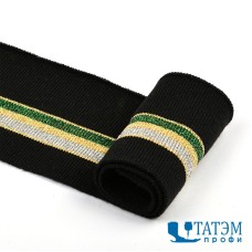 Подвяз трикотажный полиэстер арт.TBY.73024 черный с зеленой,серебряной и золотыми полосами, 6 х 80 см, уп. 5 шт