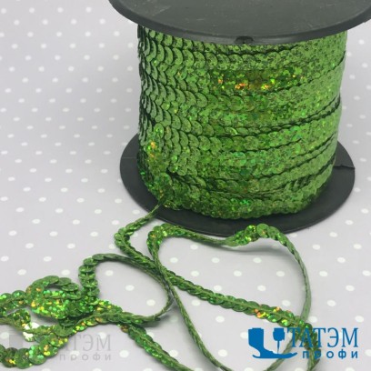 Тесьма с пайетками диам. 6 мм, В 17 св. зеленый, уп. 100 ярд