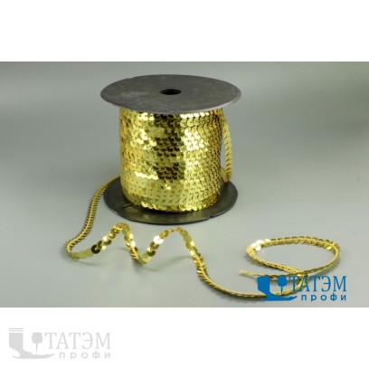 Тесьма с пайетками диам. 6 мм, В 6 желтое серебро, уп. 100 ярд