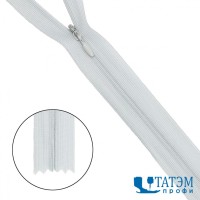 Молния спираль потайная, 50 см, белая, КНР