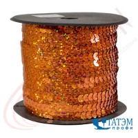 Тесьма с пайетками диам. 6 мм, В 33 оранжевый, уп. 100 ярд