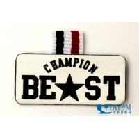 Лейбл пришивной 36 х 16 мм c декор. петелькой CHAMPION BEST белый, арт. 15, уп. 10 шт