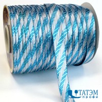 Бейка декоративная люрекс 15 мм "косая полоса" серебро/голубой, уп. 100 ярд